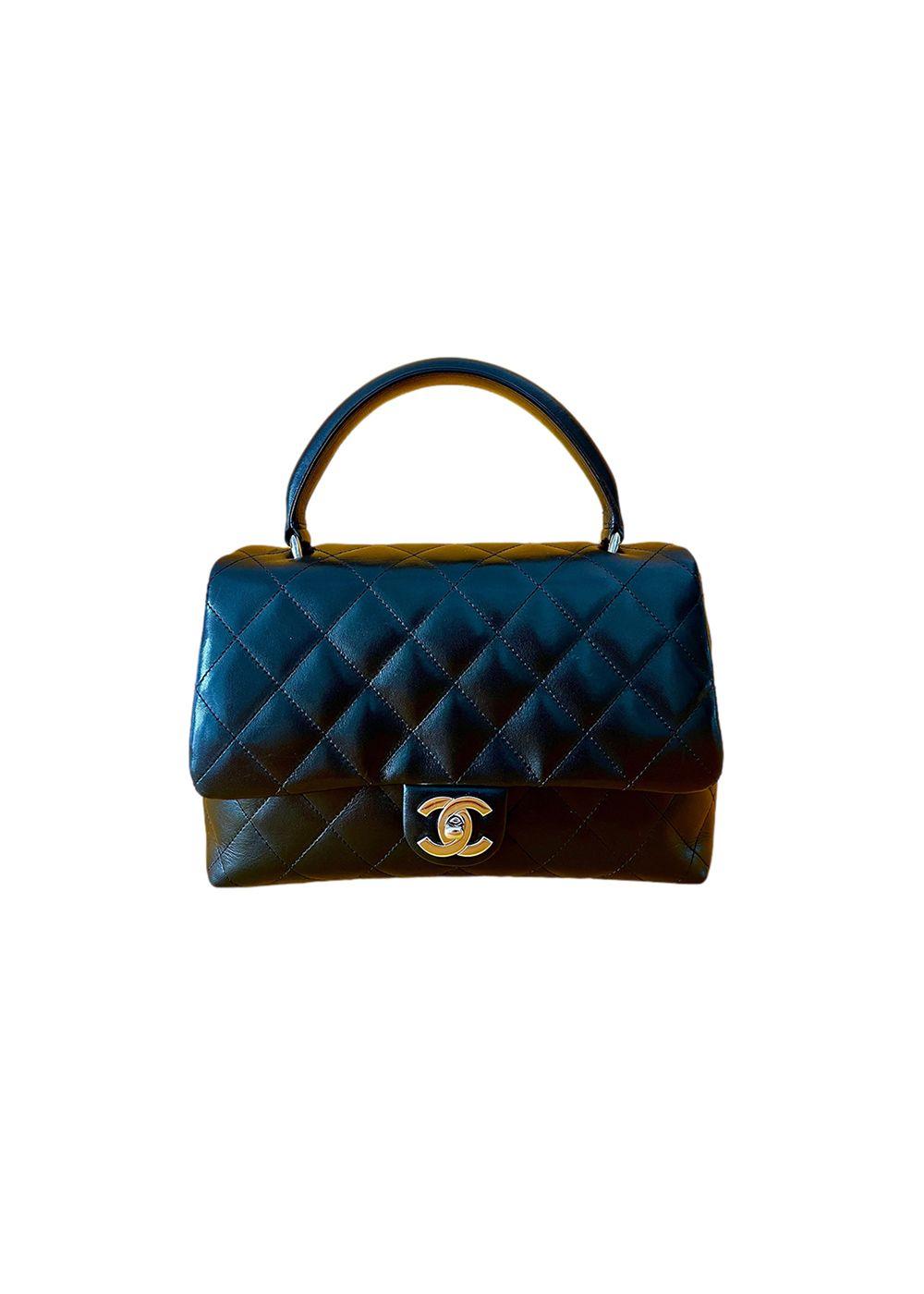 Vintage black leather quilted bag