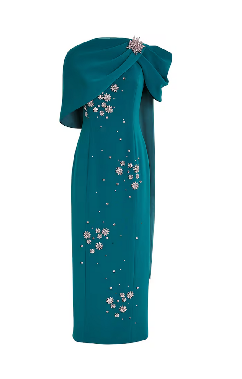 Huishan Zhang Embellished Isolde Fitted Cape Gown