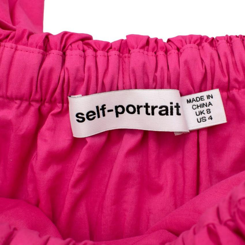 Self Portrait Fuchsia Embroidered Ruffle Off Shoulder Top