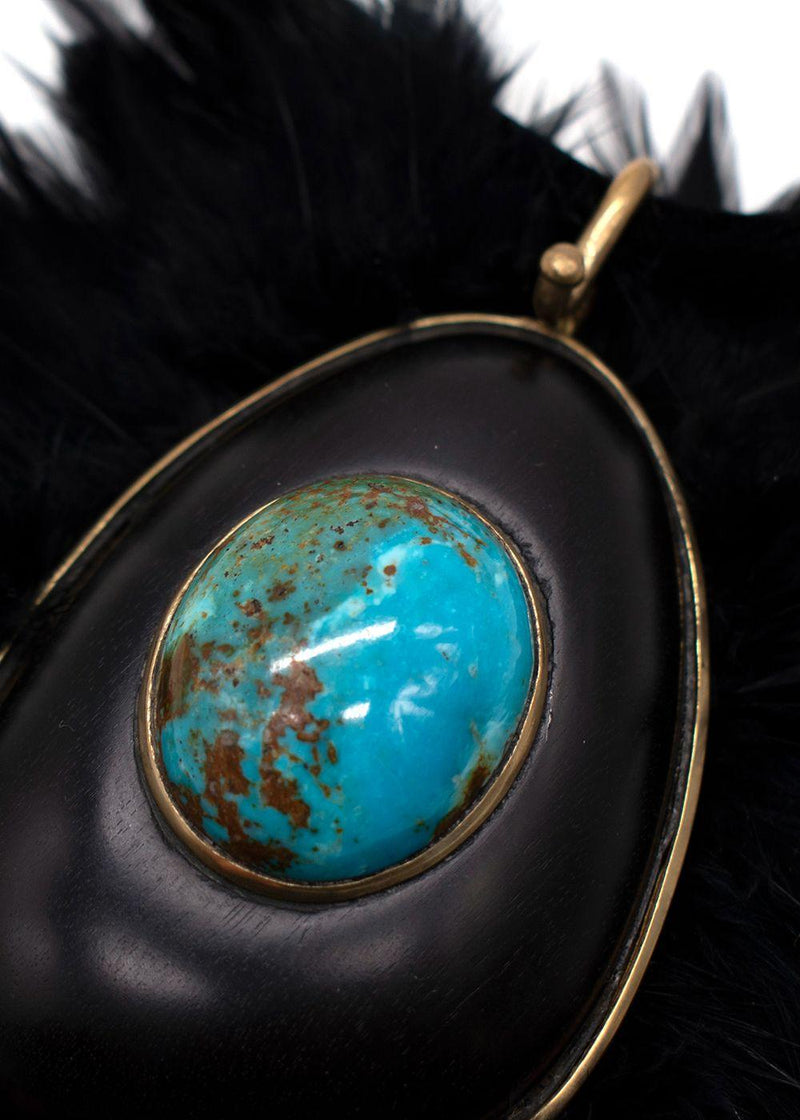 Tom Ford Statement Feather Necklace with Turquoise Stone