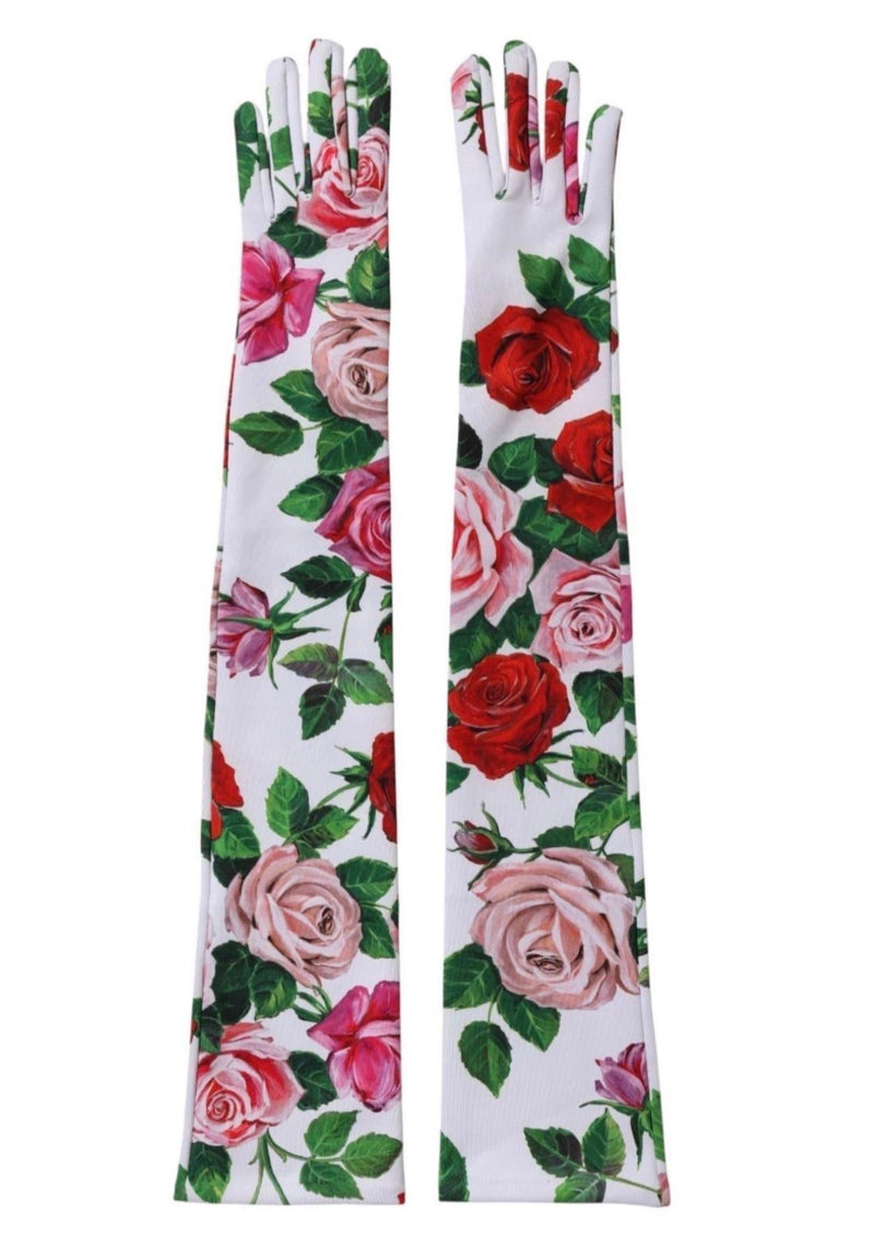 Dolce & Gabbana Floral Roses Elbow Gloves