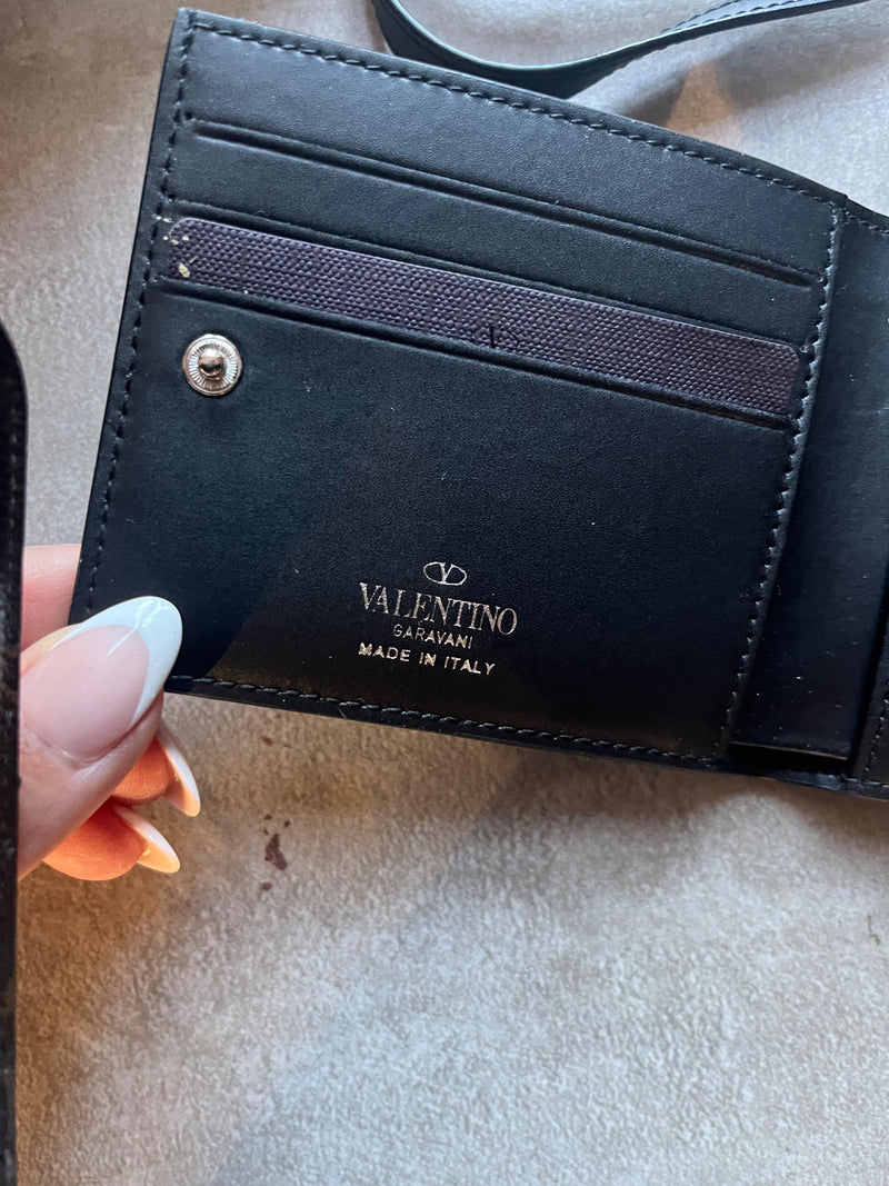 Valentino Black Foldable Wallet on Strap
