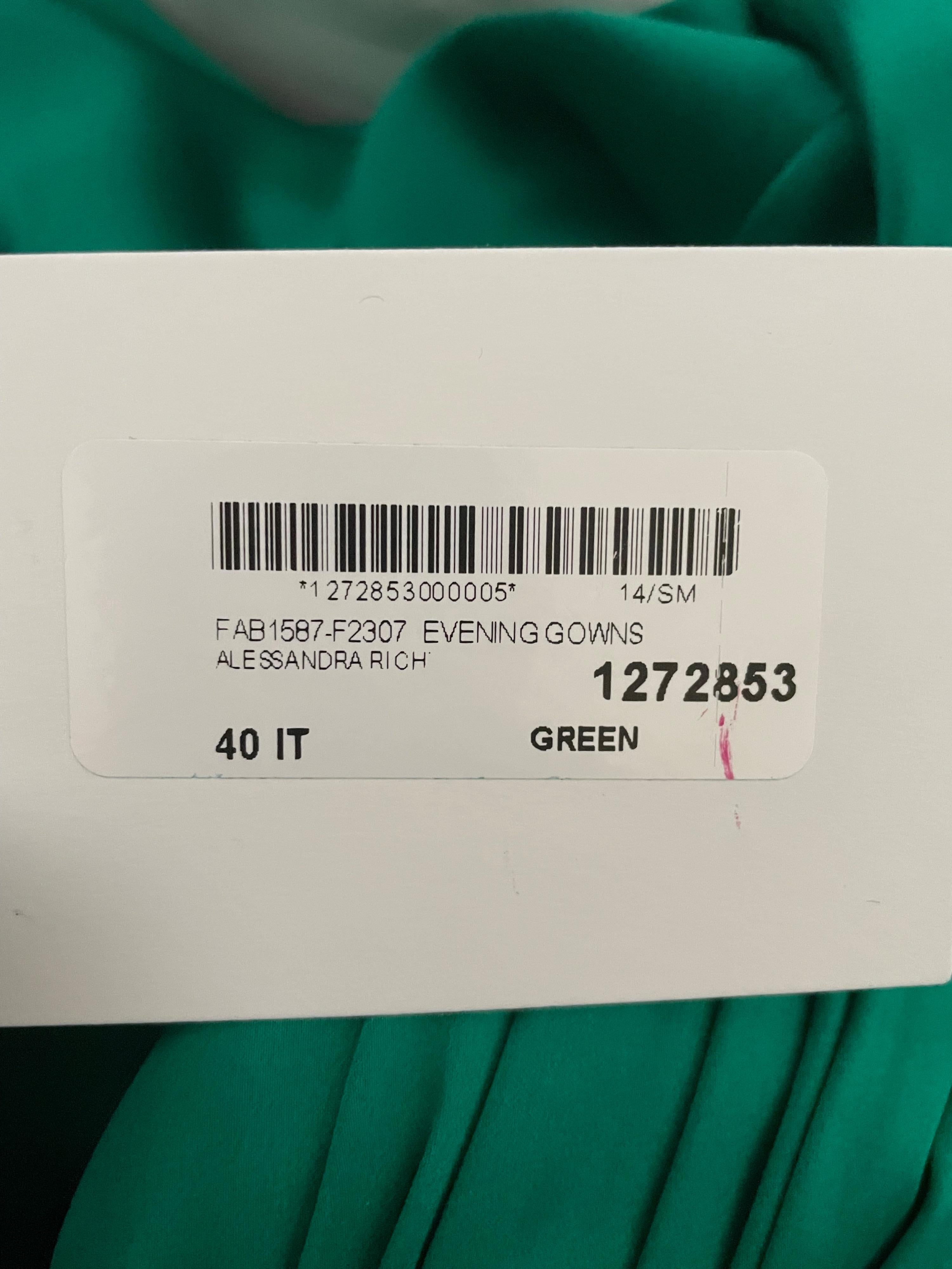 Alessandra Rich Green Ruched Strapless Silk Charmeuse Gown