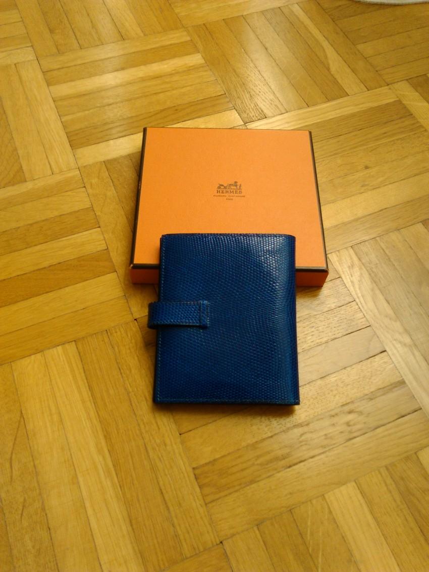 Hermes Bleu Electrique/Zaffiro Lizard Leather Bearn Wallet