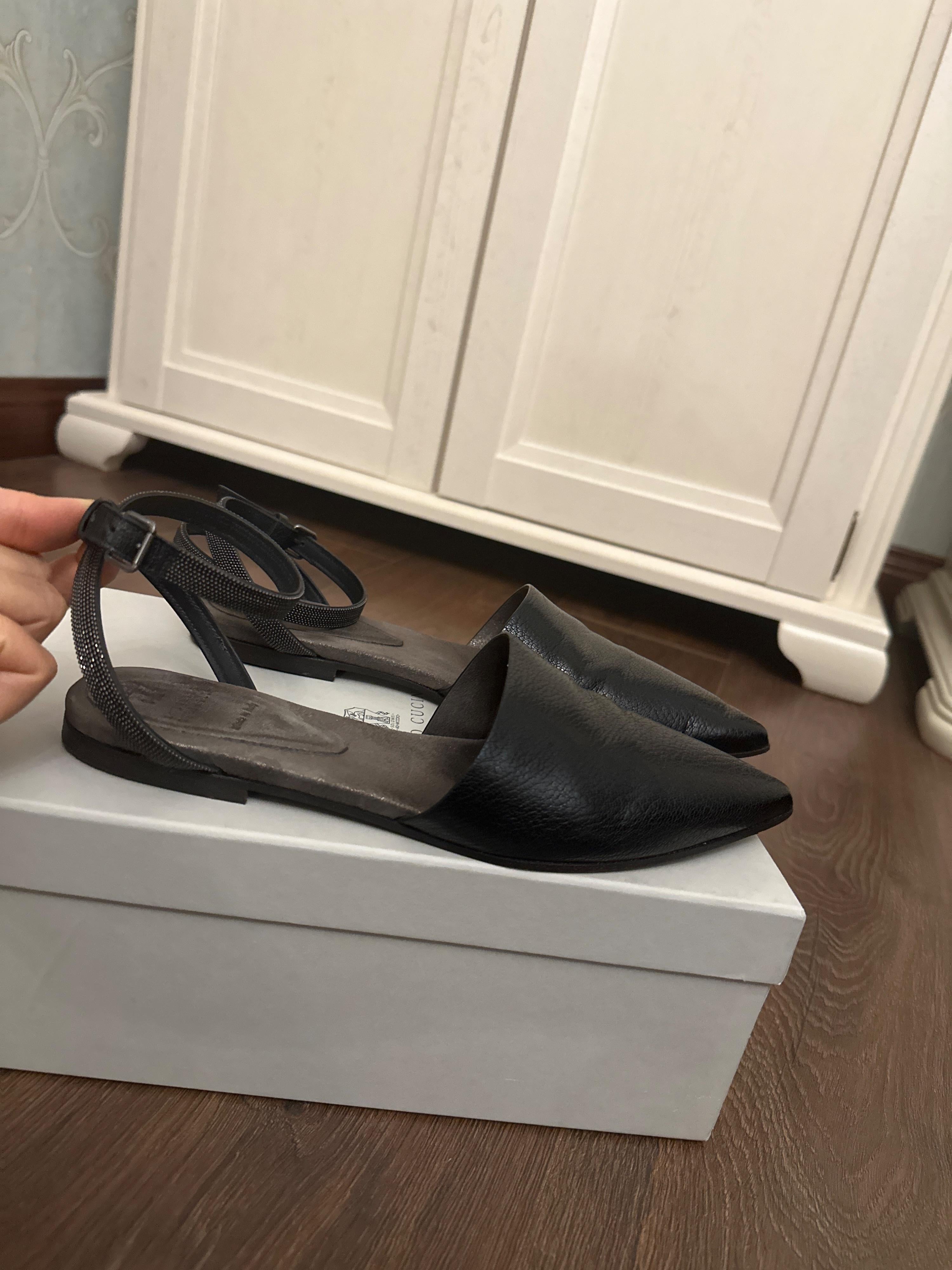 Brunello Cucinelli Black Monili Ankle Wrap Flats