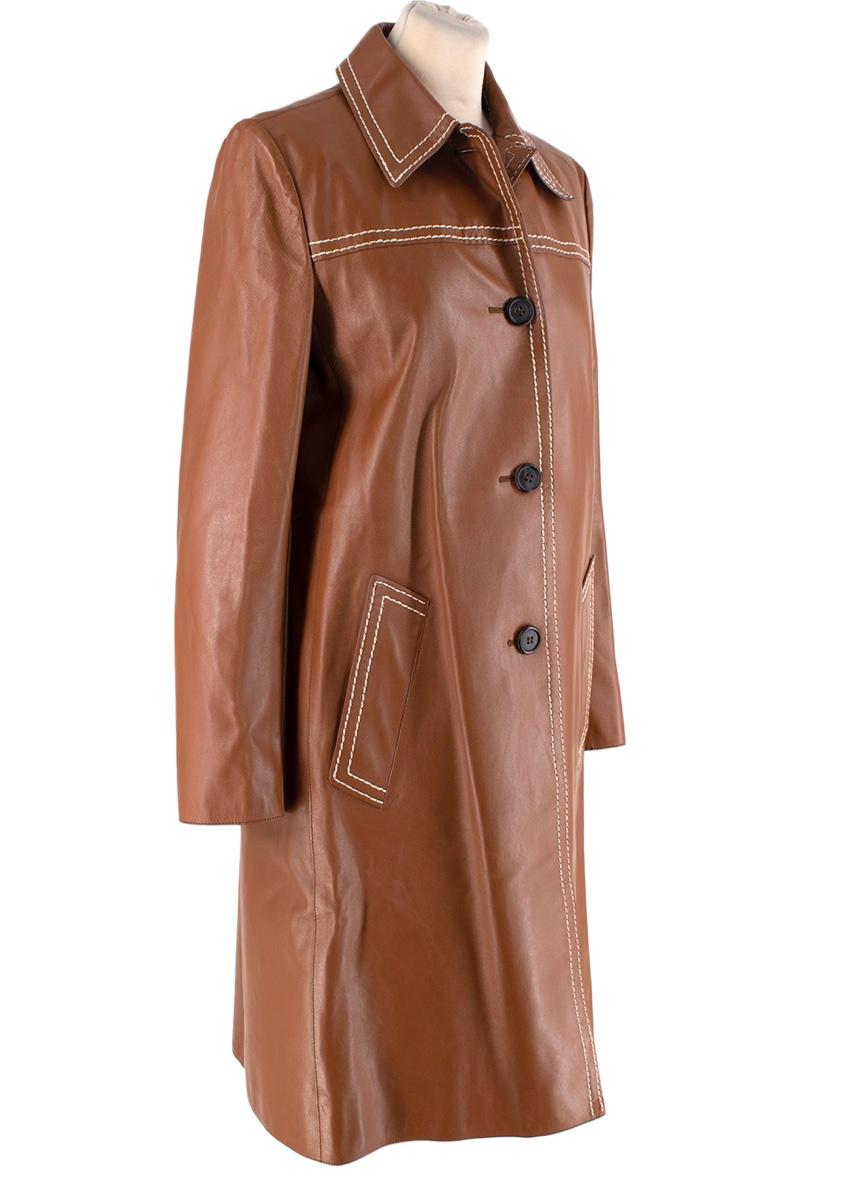 Prada Tan Topstich Leather Coat