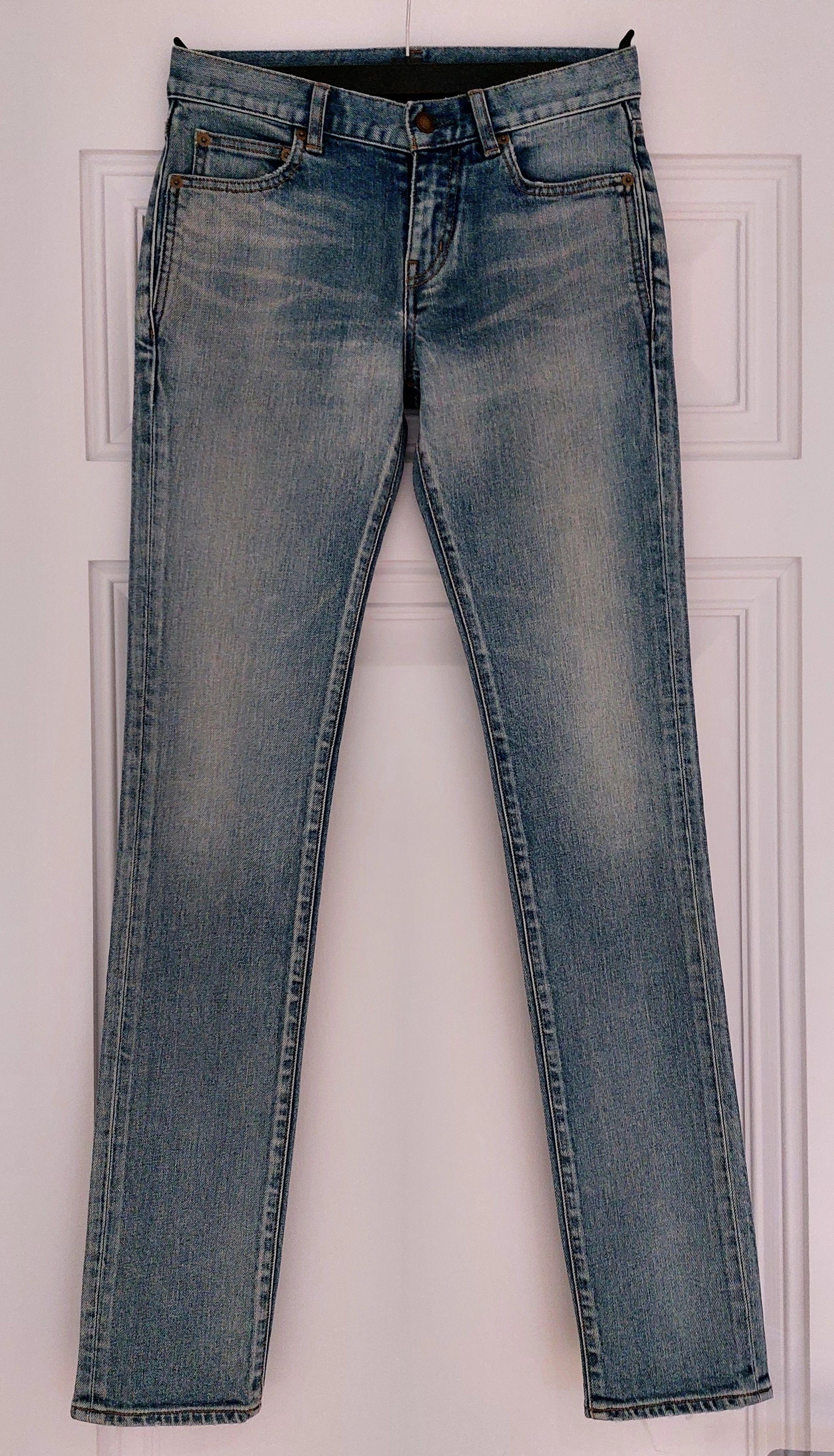 Saint Laurent Washed Denim Distressed Skinny Jeans