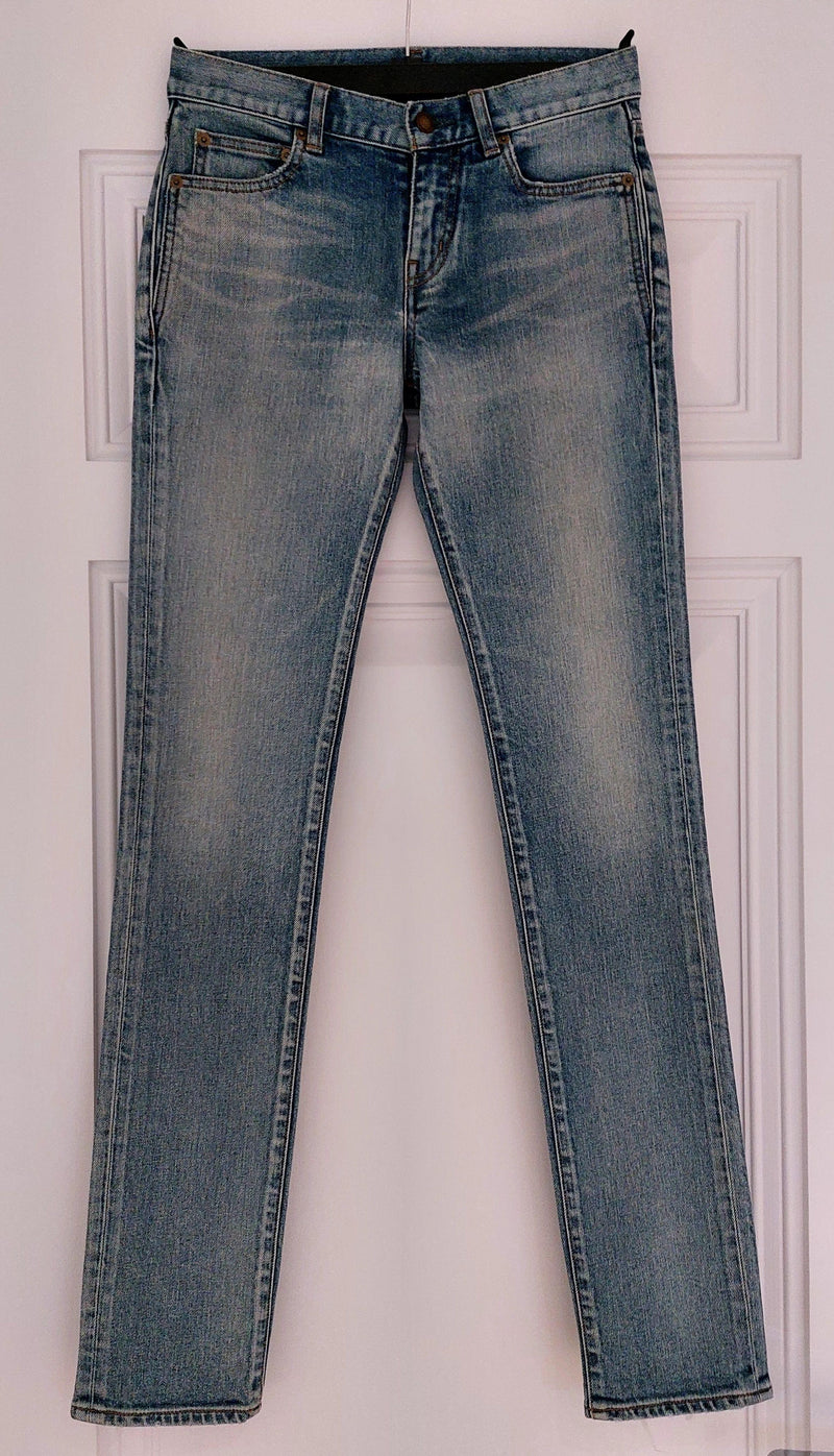 Saint Laurent Washed Denim Distressed Skinny Jeans