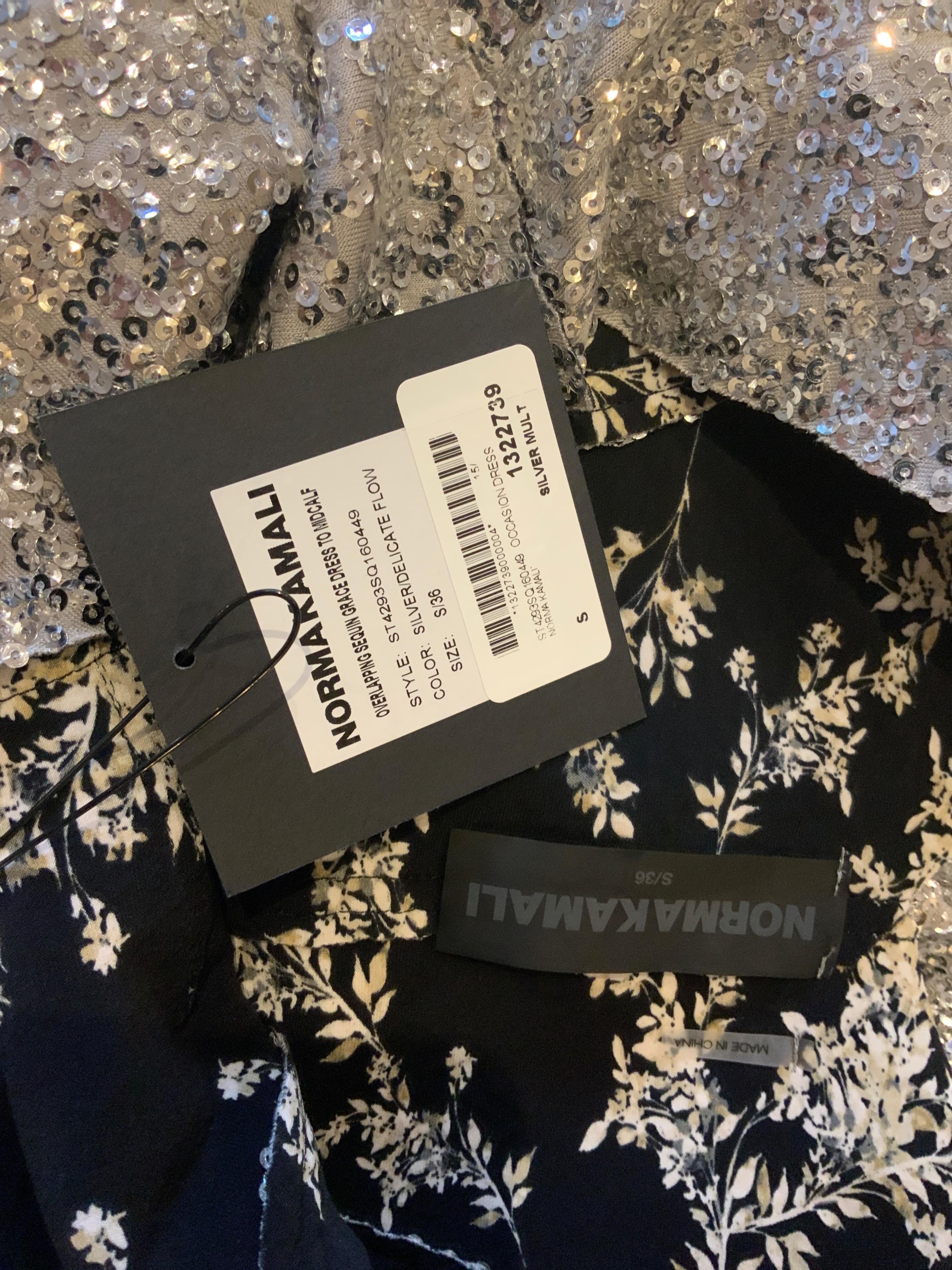 Norma Kamali Silver Sequin Overlapping Grace Dress