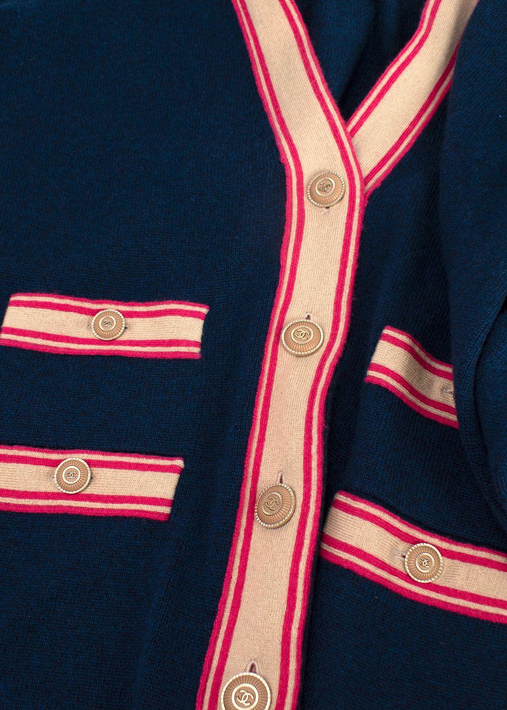 Chanel Longline Navy & Pink Cashmere Cardigan