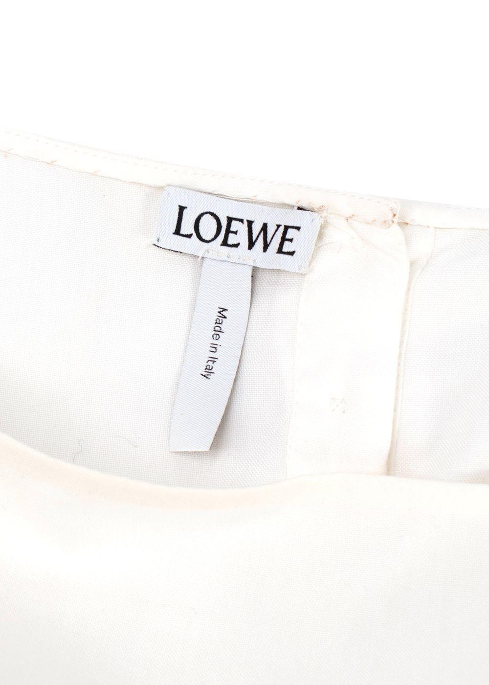Loewe White and Brown Distressed Hem Midi Dress