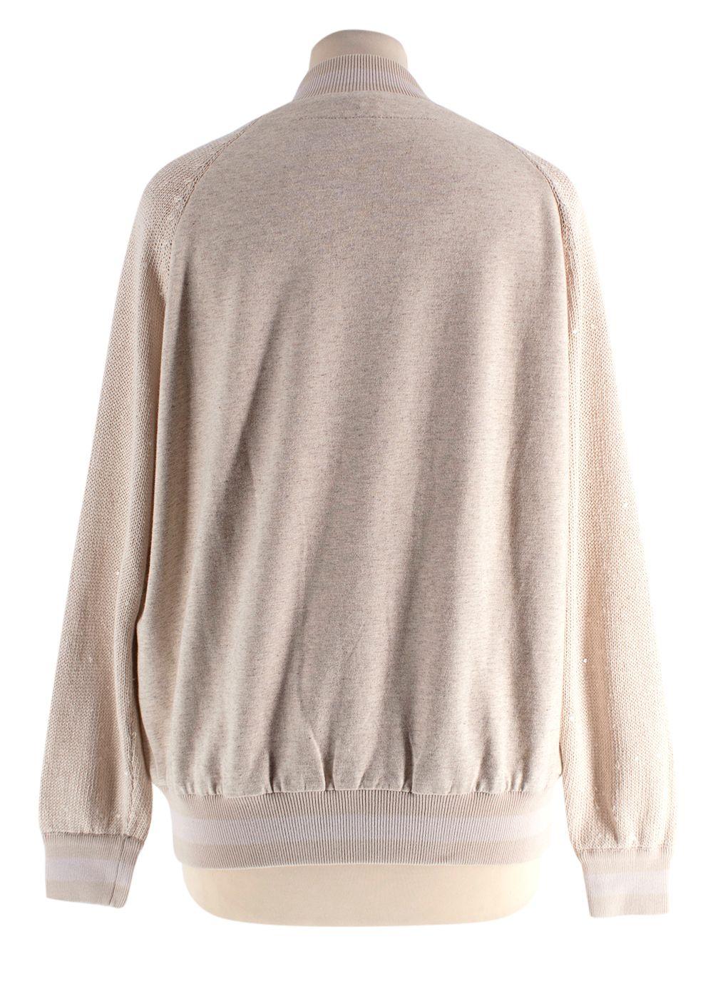 Brunello Cucinelli Beige Knit Sleeve Jersey Bomber Jacket
