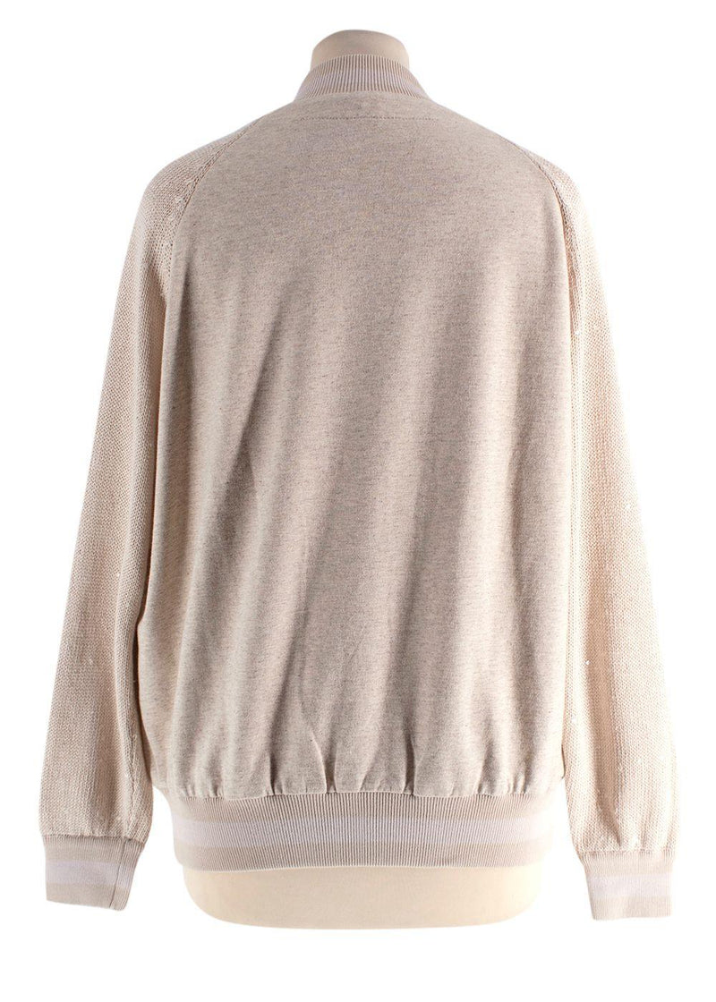 Brunello Cucinelli Beige Knit Sleeve Jersey Bomber Jacket