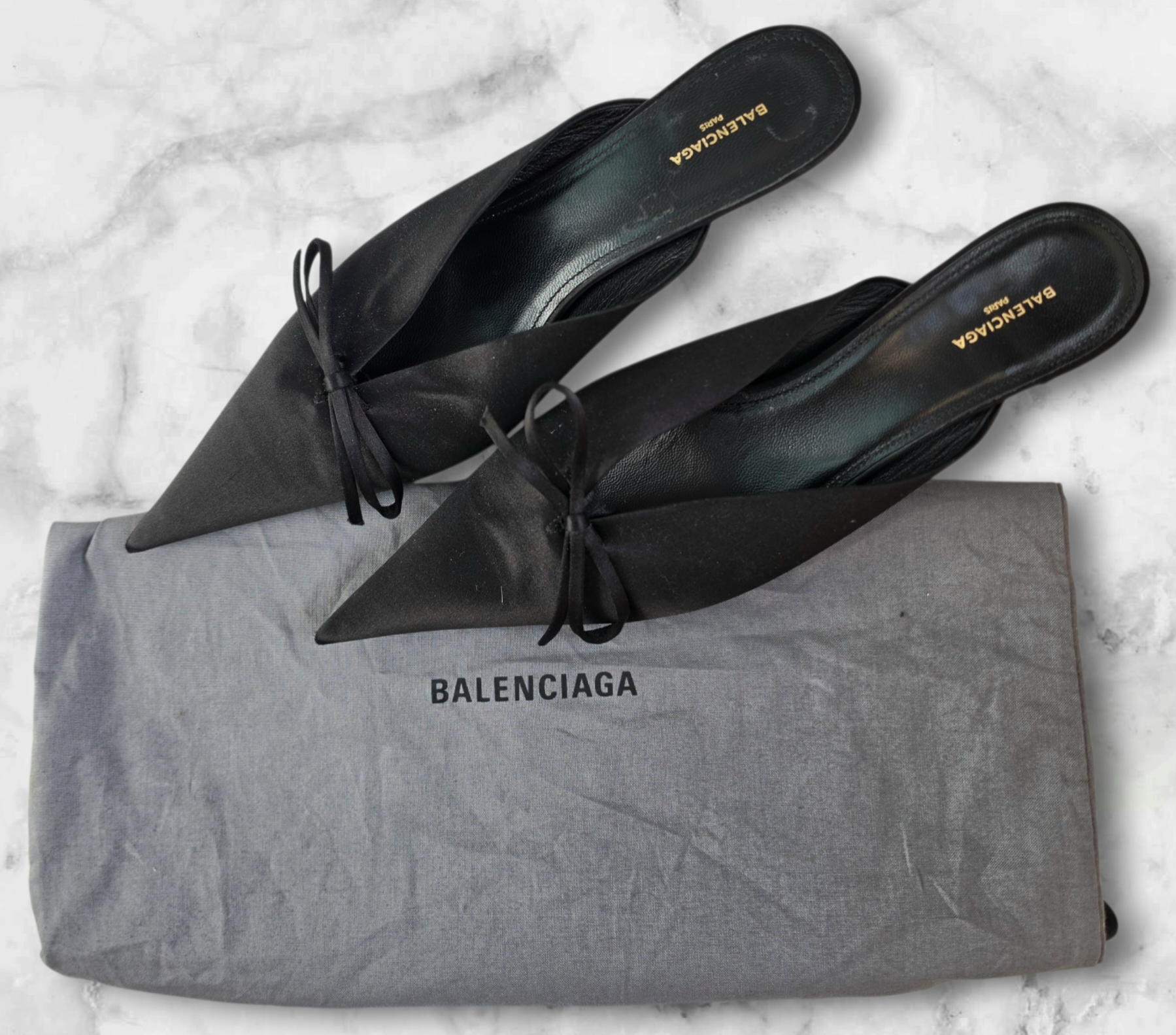 Balenciaga Black Satin Mules