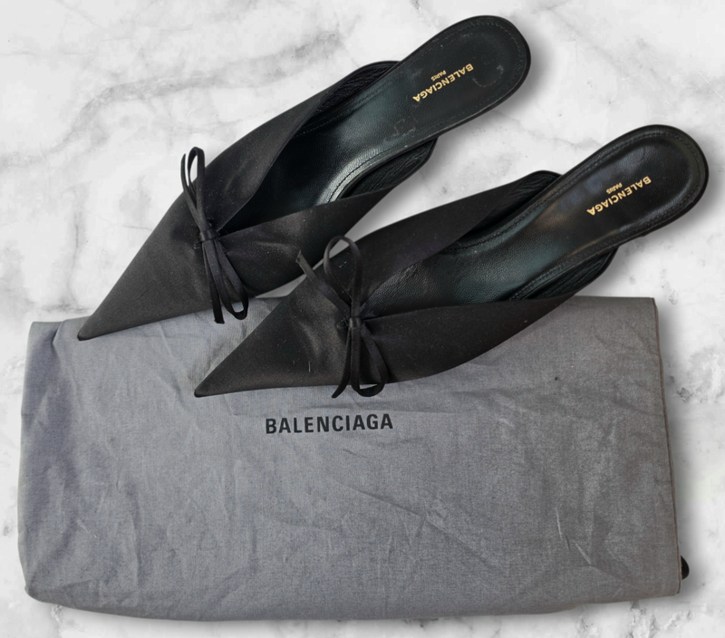 Balenciaga Black Satin Mules