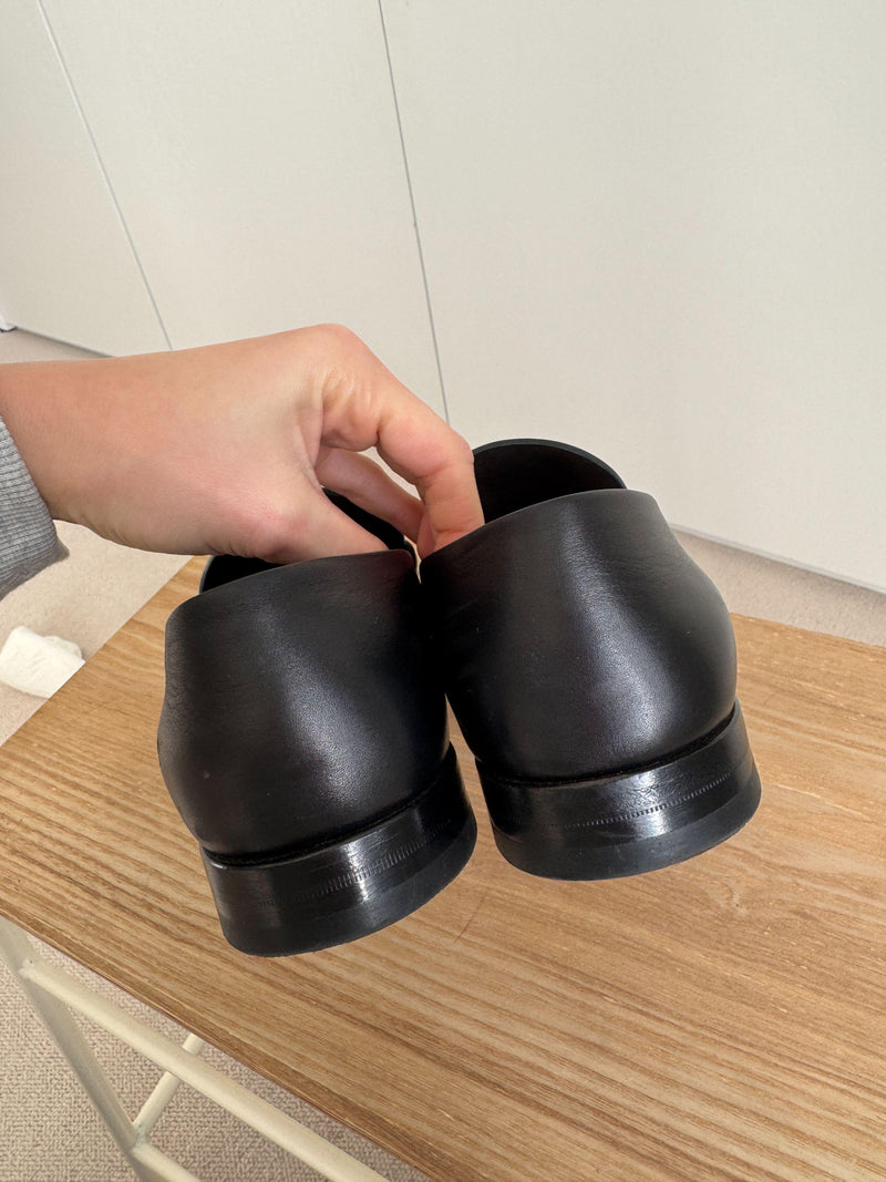 The Row Black Leather 20mm Novus loafers