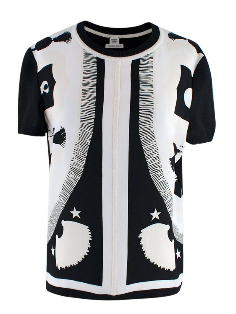 Hermes Black and White Printed Silk Twill Top