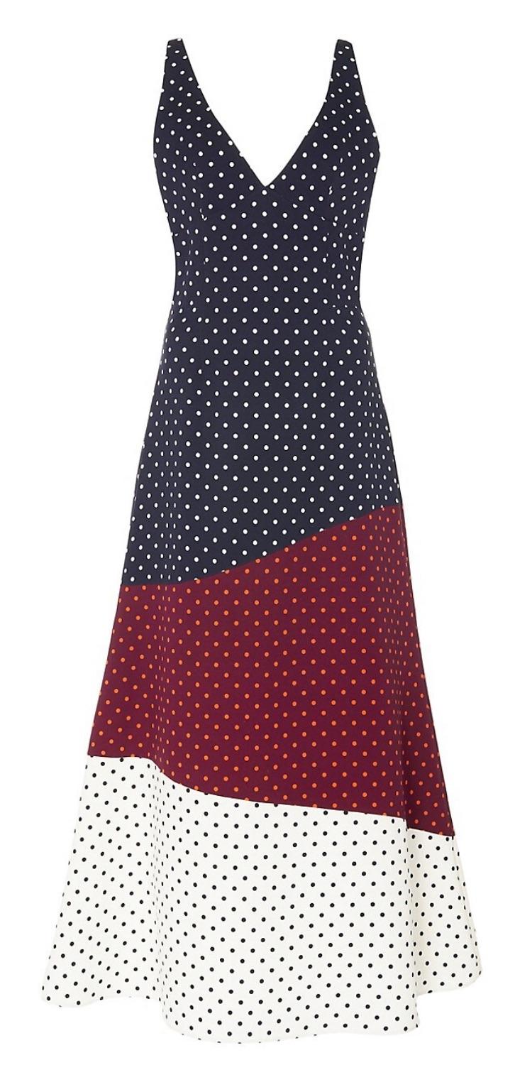 Colourblock Polka Dot Midi Dress