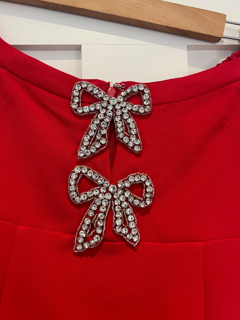 Self Portrait Red Crystal Bow Detail Mini Dress