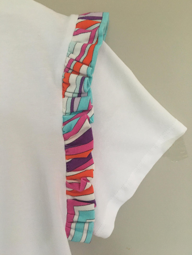 Emilio Pucci White Print Trim Glitter Logo Top