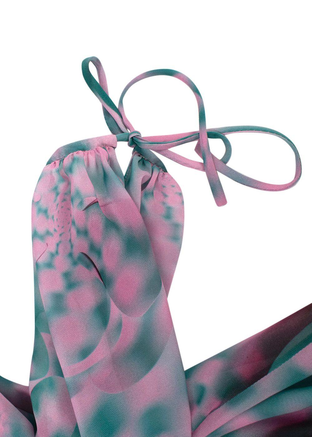 Brandon Maxwell Pink and Teal Pleated Silk  Dress