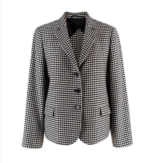MaxMara Black And White Houndstooth Single Breasted Wool Blazer