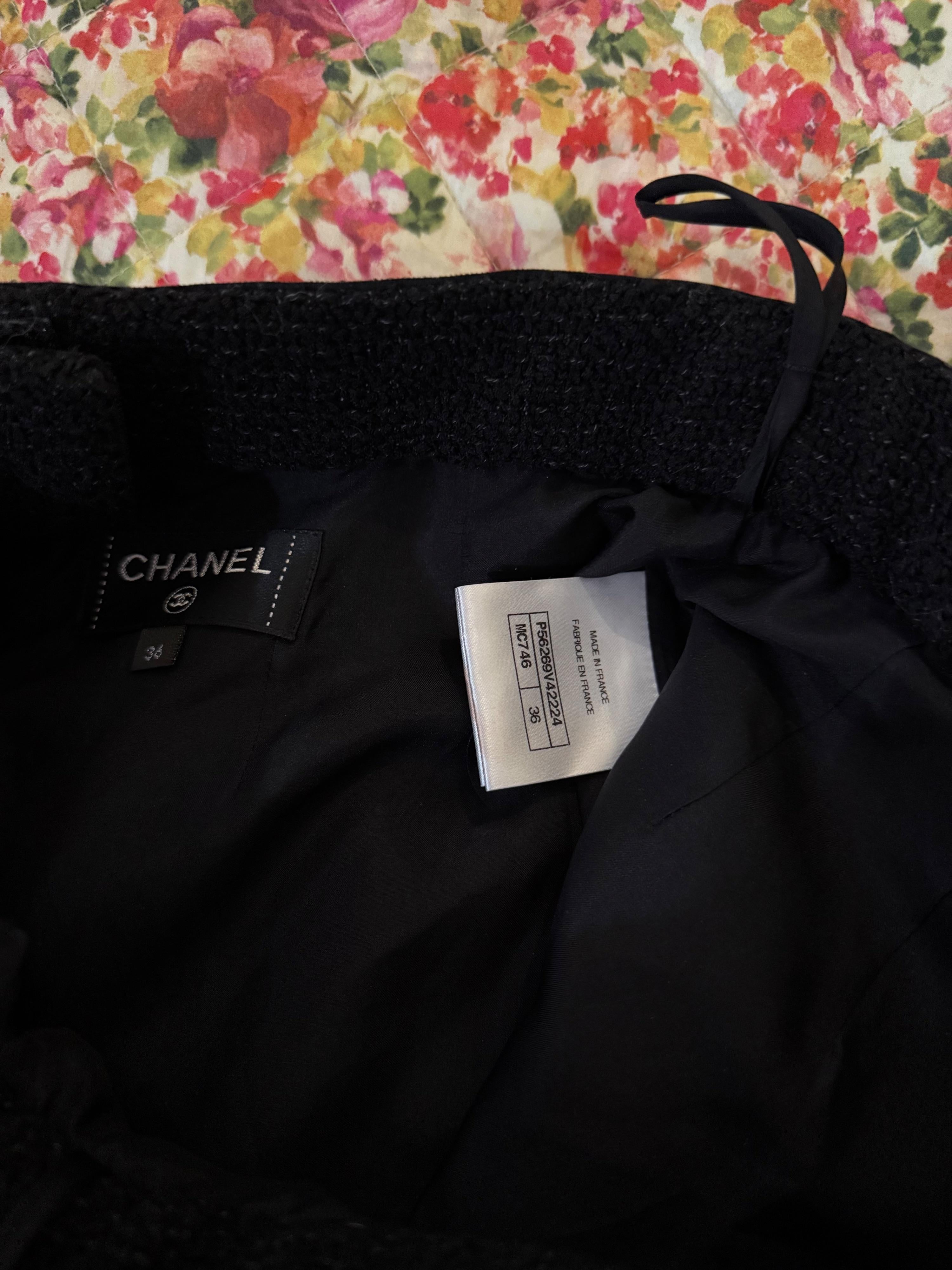 Black Tweed Zip Front Mini Skirt