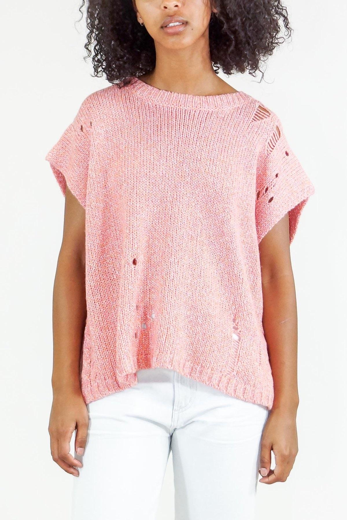 Pink Merino Wool Distressed Knit Vest