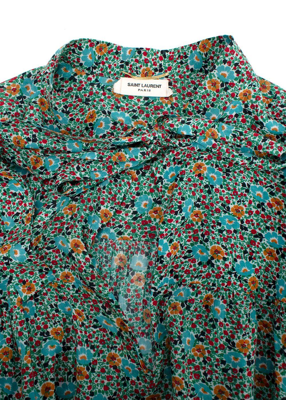 Saint Laurent Floral Pussybow Blouse