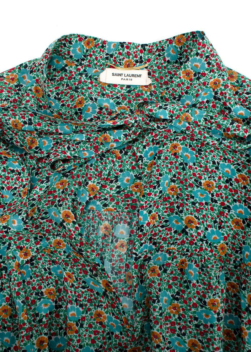 Saint Laurent Floral Pussybow Blouse