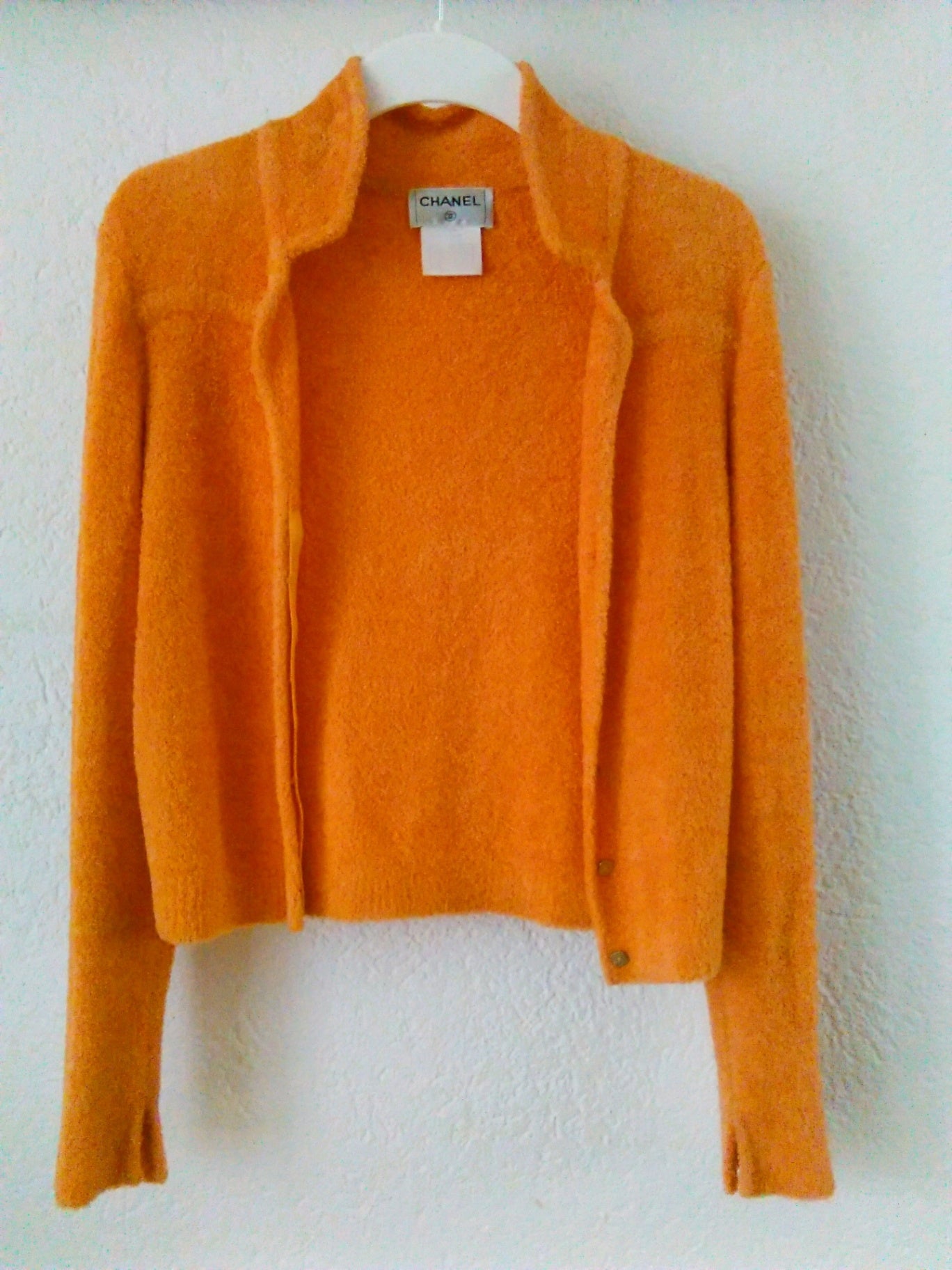 CHANEL ORANGE TEXTURED KNIT JACKET
