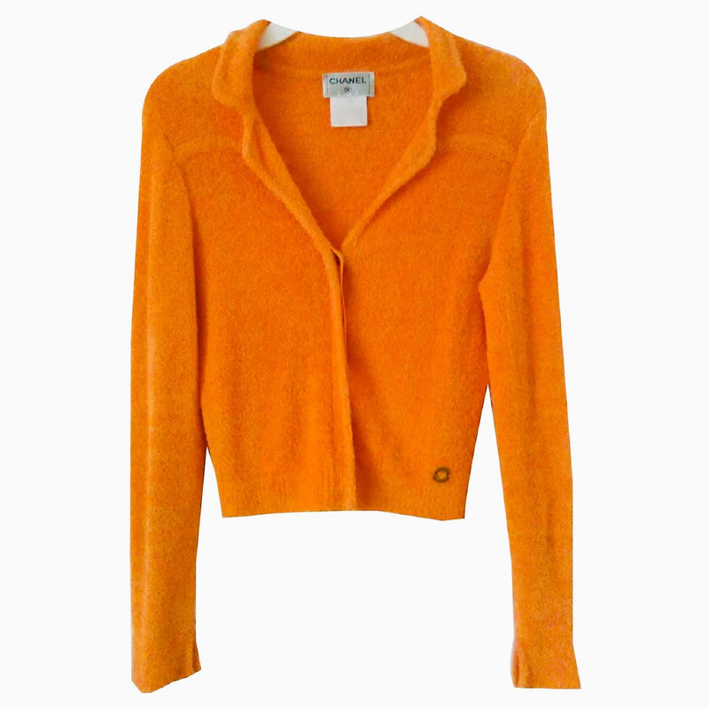 CHANEL ORANGE TEXTURED KNIT JACKET