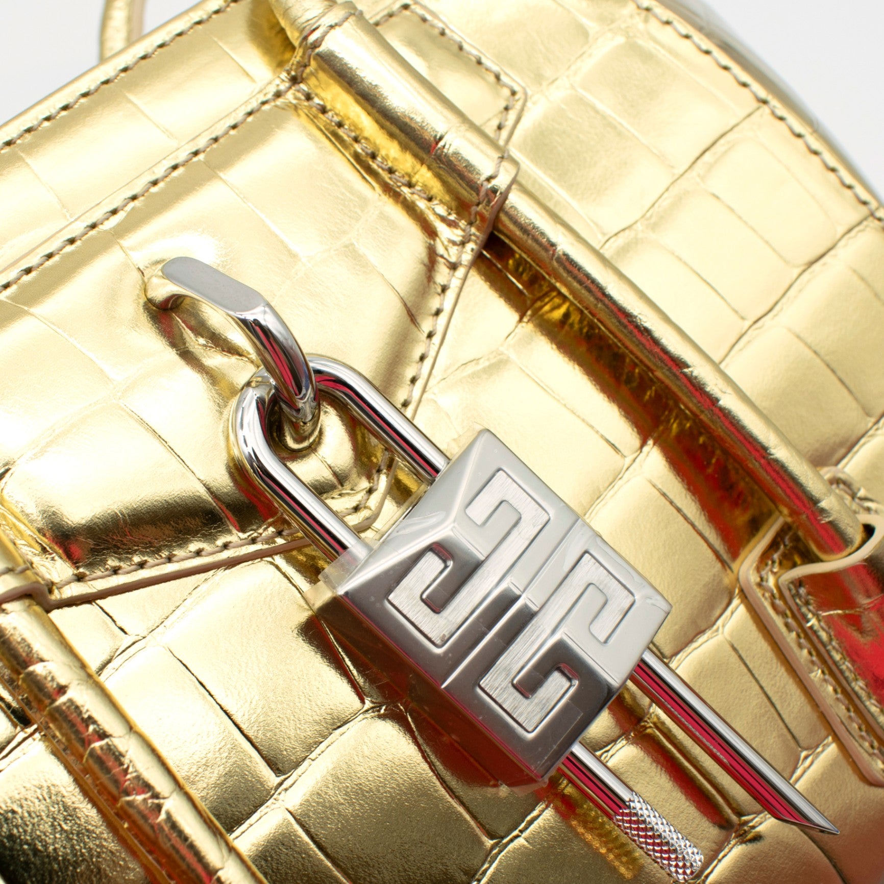 Givenchy Antigona Lock Crocodile-embossed Leather Bag