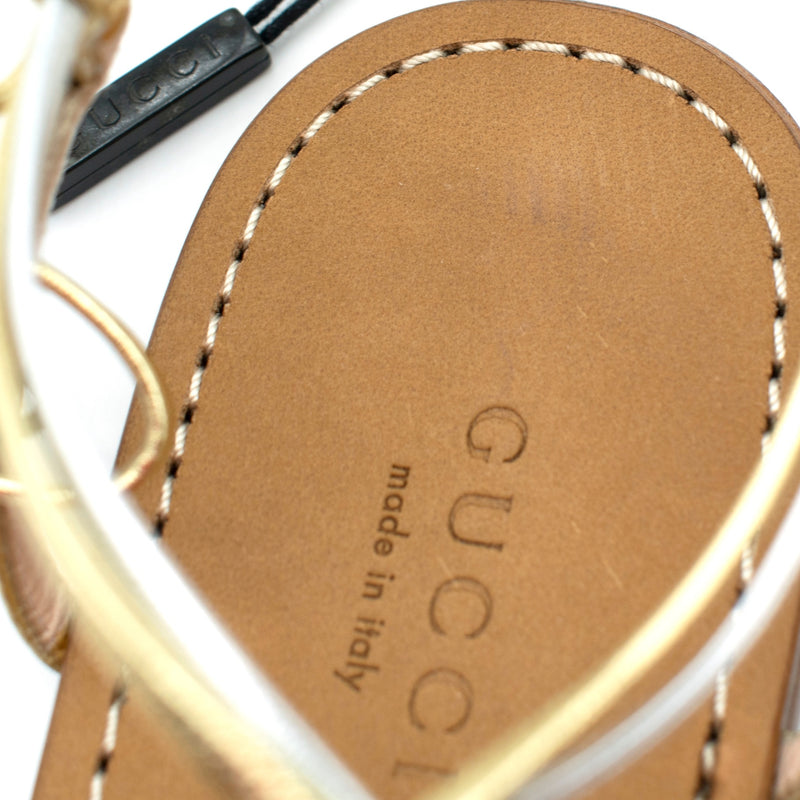 Gucci Metallic Nappa Silk Lace Up Gladiator Flat Sandals