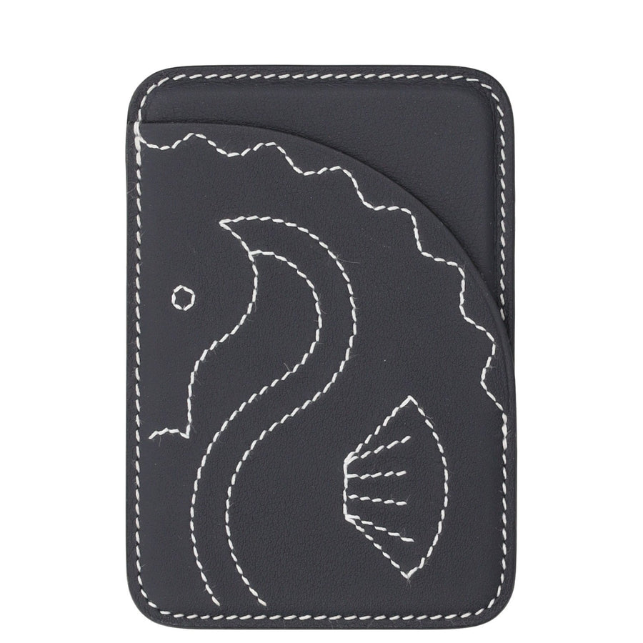 Hermès Seahorse Magsafe Card Holder Black Leather Accessory