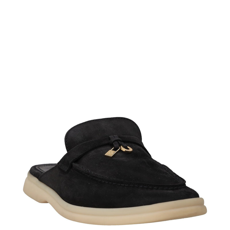 Loro Piana Black Suede Summer Charms Walk Mules