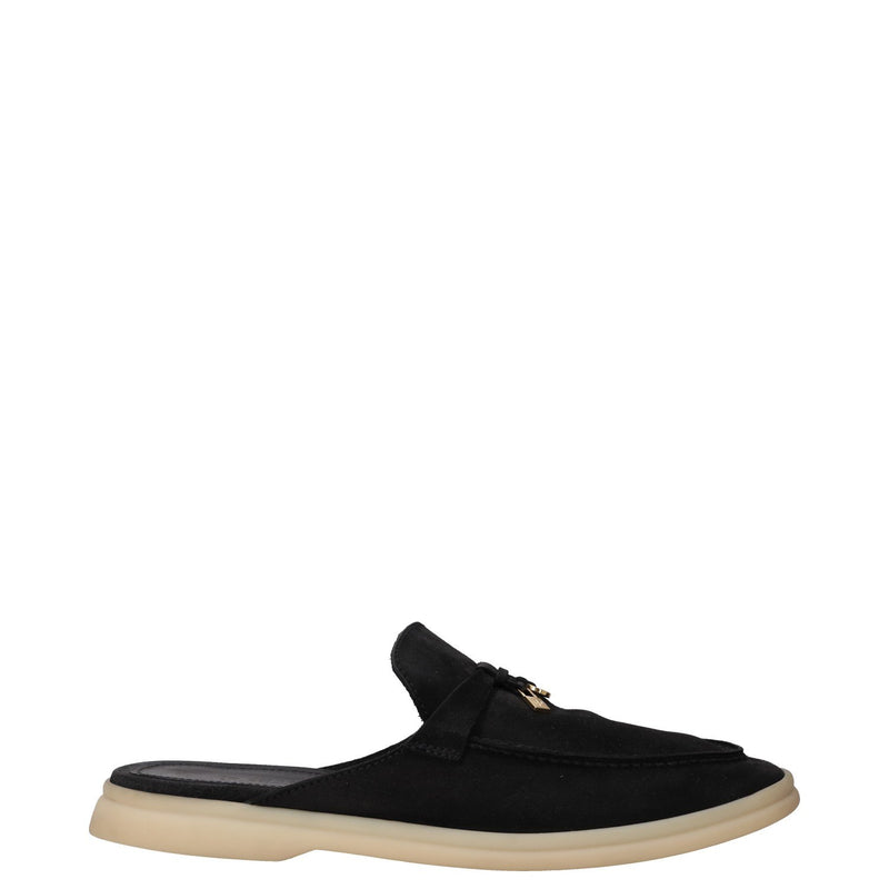 Loro Piana Black Suede Summer Charms Walk Mules