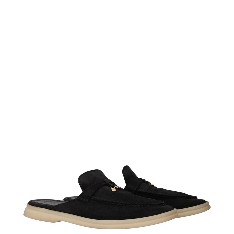 Loro Piana Black Suede Summer Charms Walk Mules