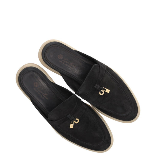Loro Piana Black Suede Summer Charms Walk Mules