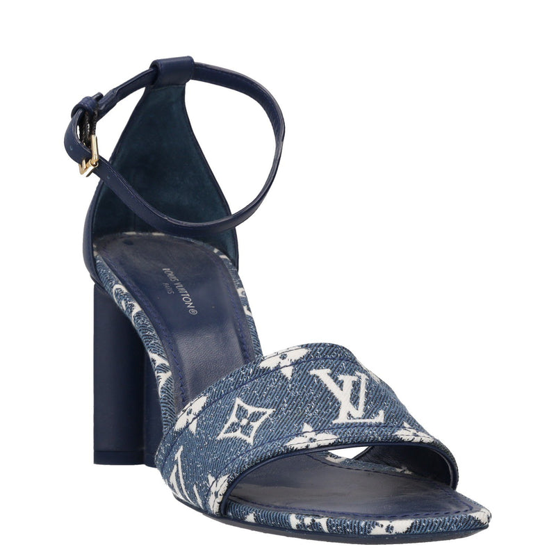 Louis Vuitton Navy blue Denim with leather accents Heeled Shoes