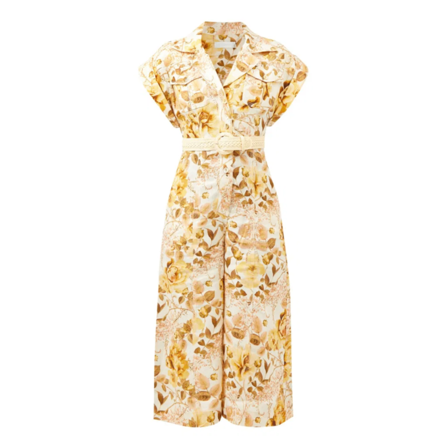 Zimmermann Rosa Belted Floral-Print Linen Jumpsuit