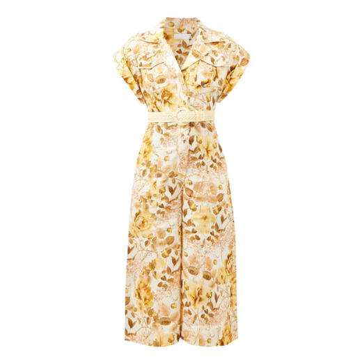 Zimmermann Rosa Belted Floral-Print Linen Jumpsuit
