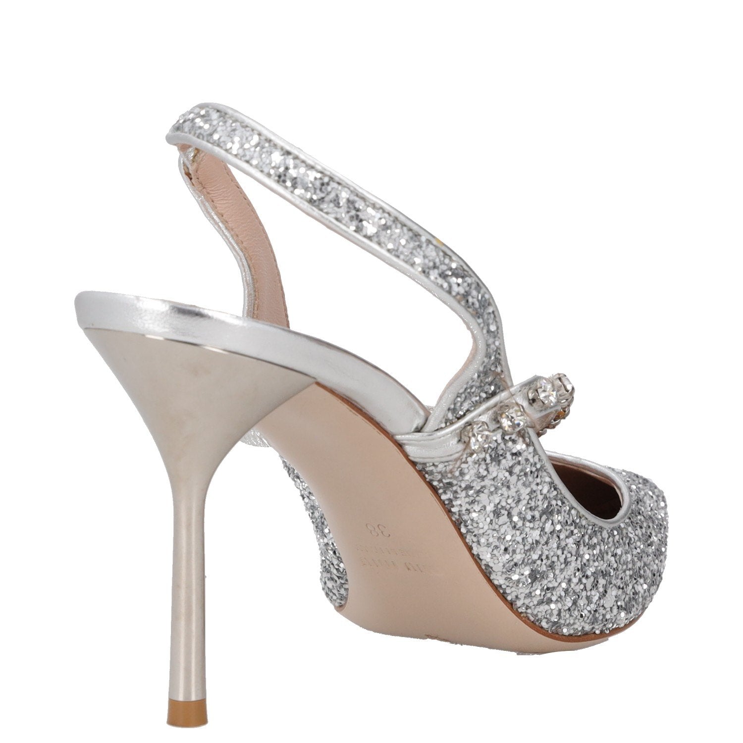 Miu Miu Silver Glitter Pointed-Toe Slingback Pumps