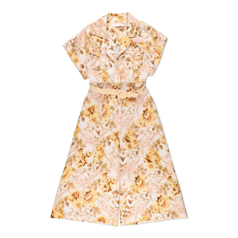 Zimmermann Rosa Belted Floral-Print Linen Jumpsuit