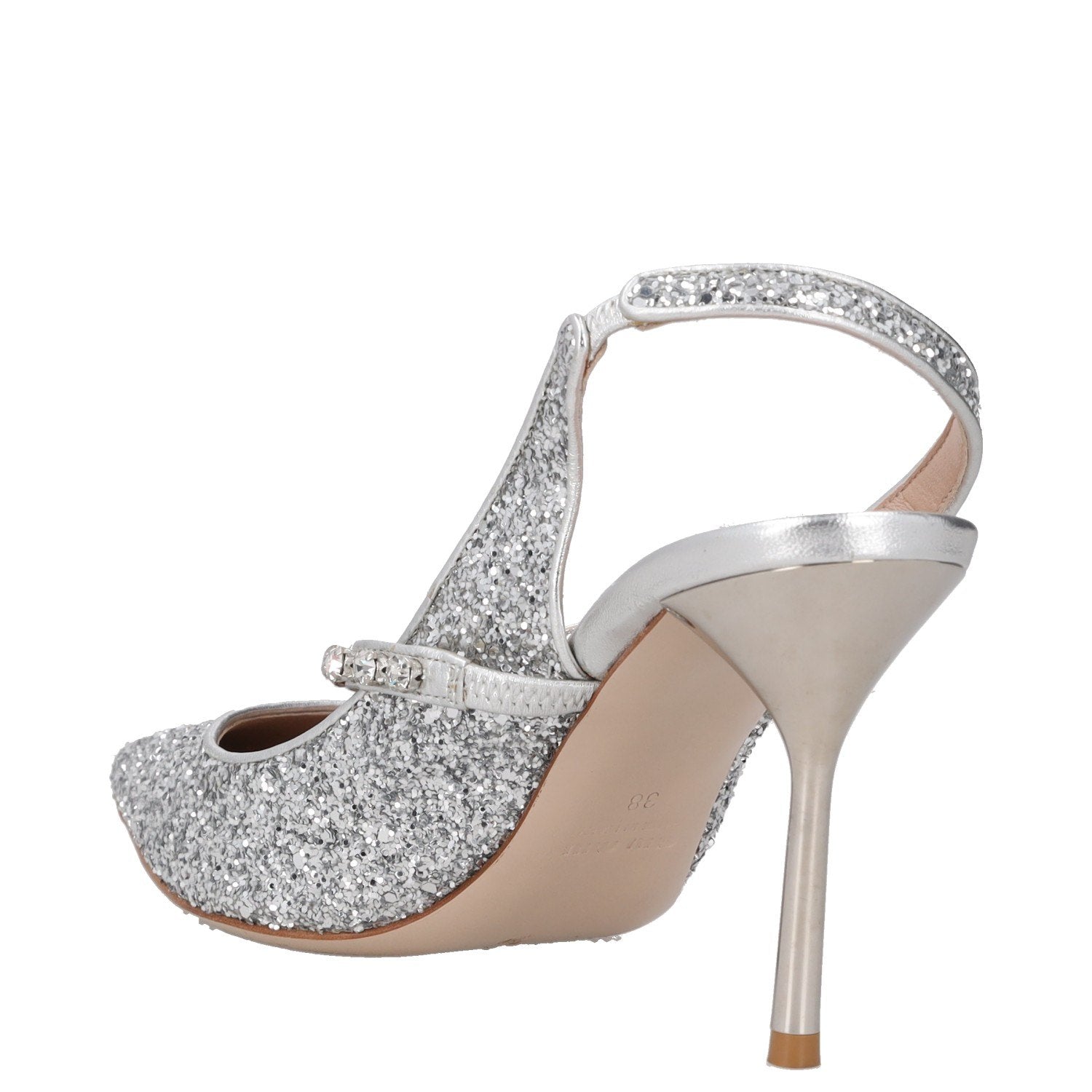 Miu Miu Silver Glitter Pointed-Toe Slingback Pumps