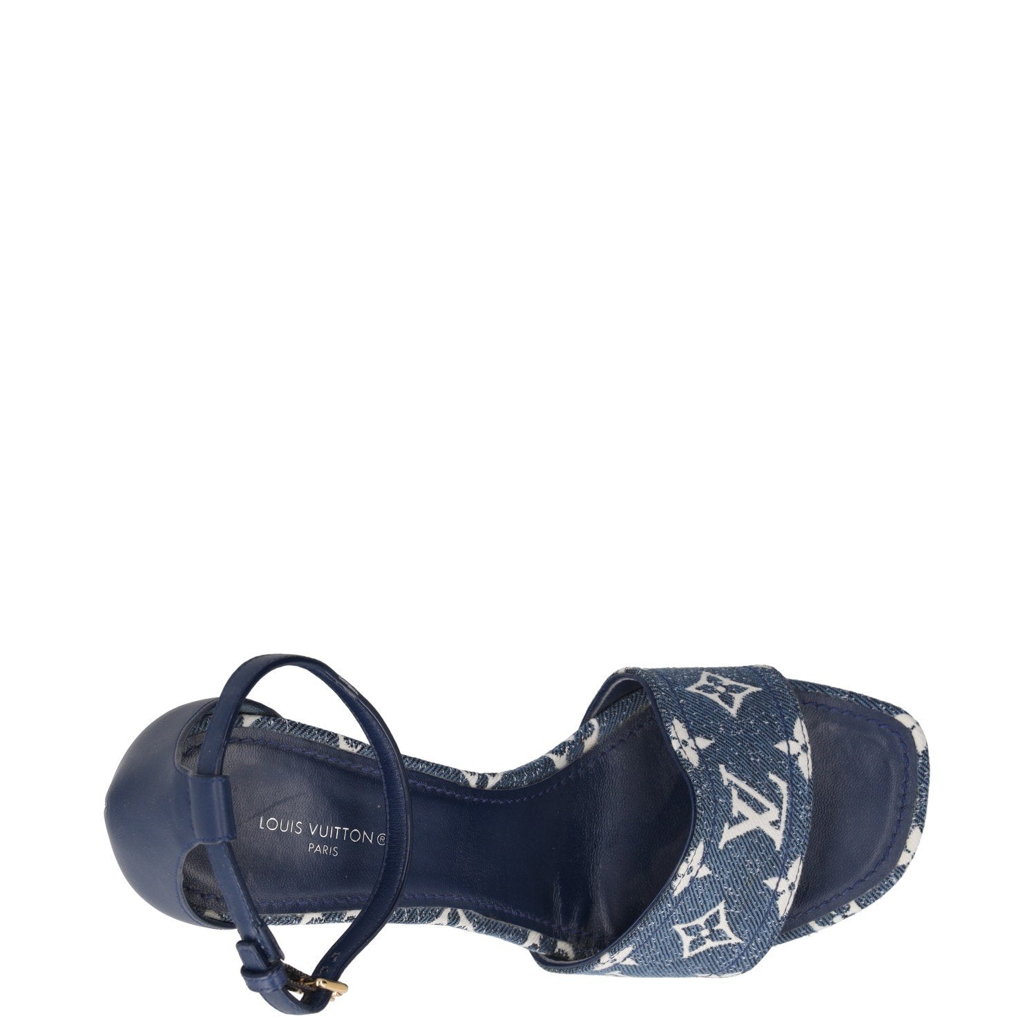 Louis Vuitton Navy blue Denim with leather accents Heeled Shoes