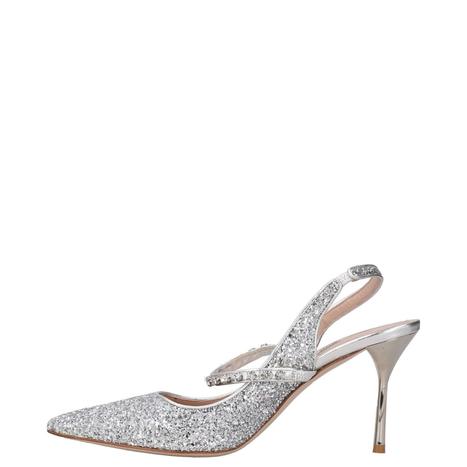 Miu Miu Silver Glitter Pointed-Toe Slingback Pumps