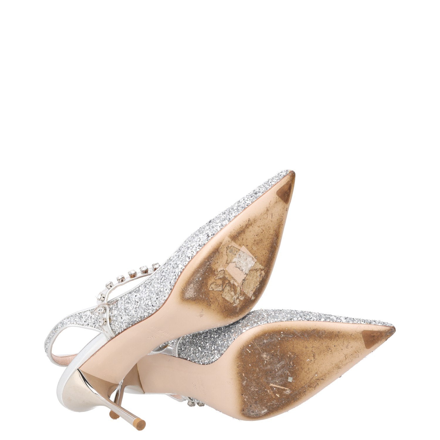 Miu Miu Silver Glitter Pointed-Toe Slingback Pumps