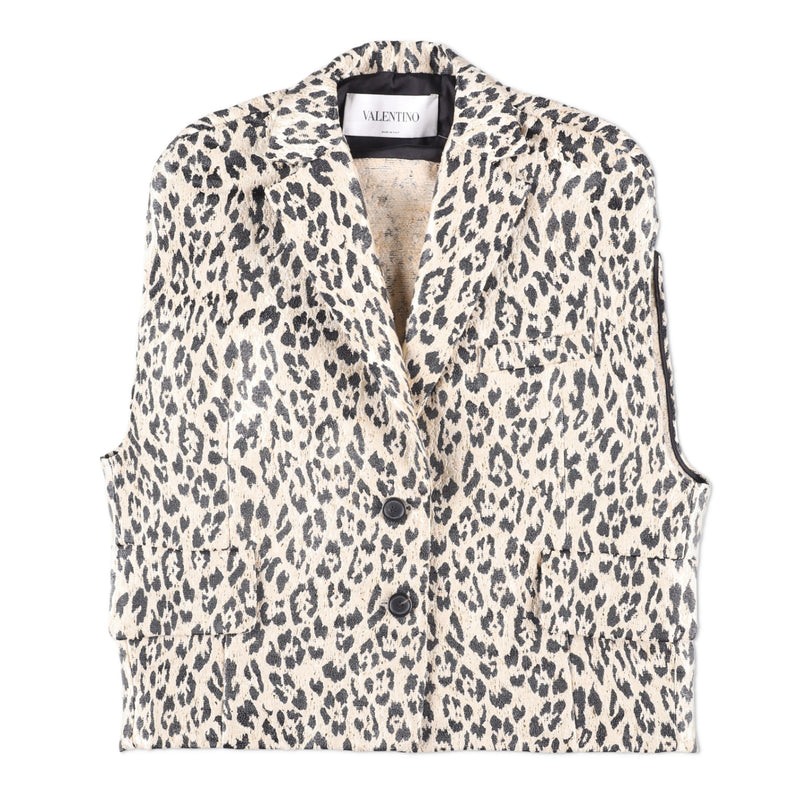⁠Valentino Garavani Leopard Print Sleeveless Jacket