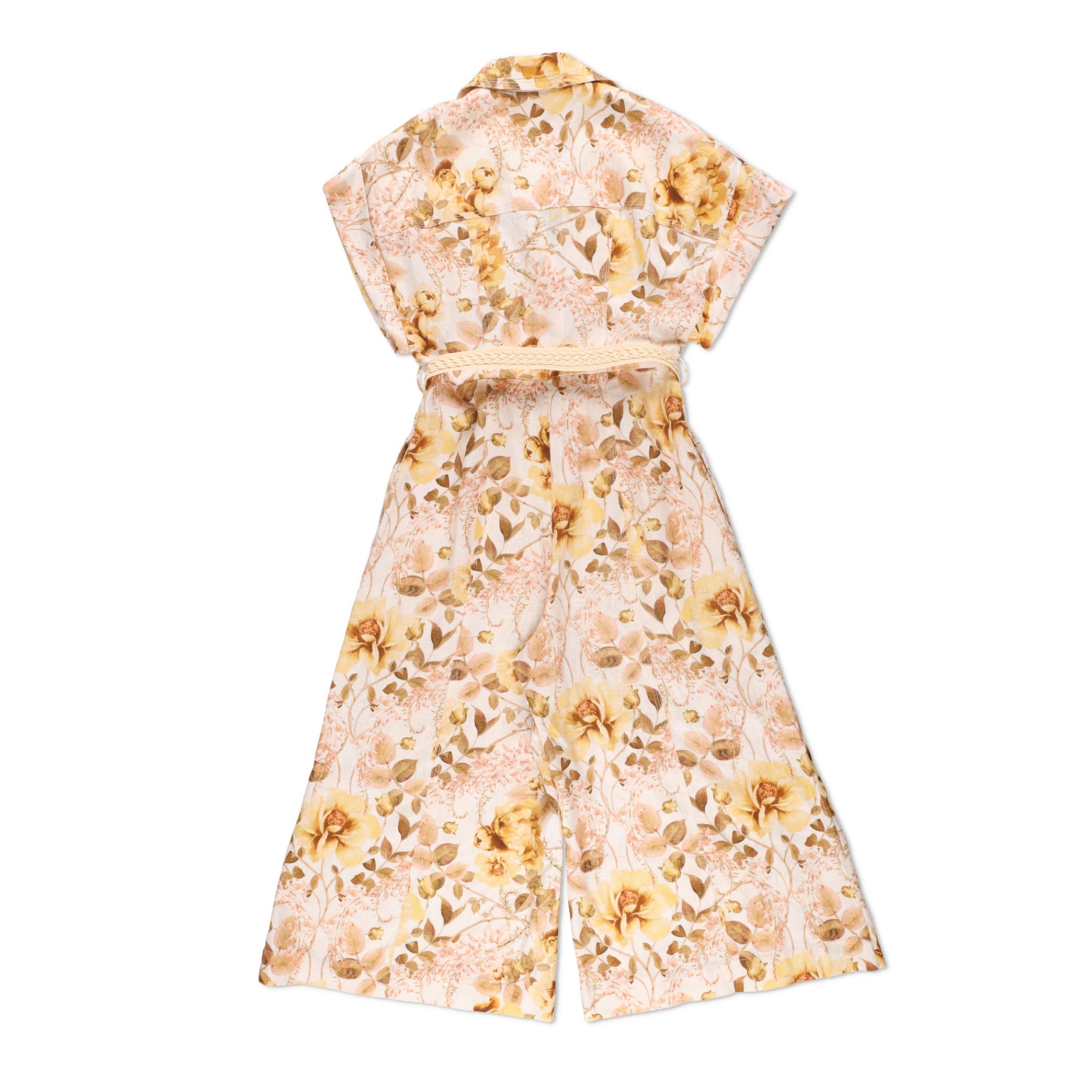 Zimmermann Rosa Belted Floral-Print Linen Jumpsuit